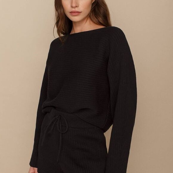 NWT Reformation Cort Short Black Ribbed Knit Boat Neck Pullover Sweater Size XS - Picture 5 of 7